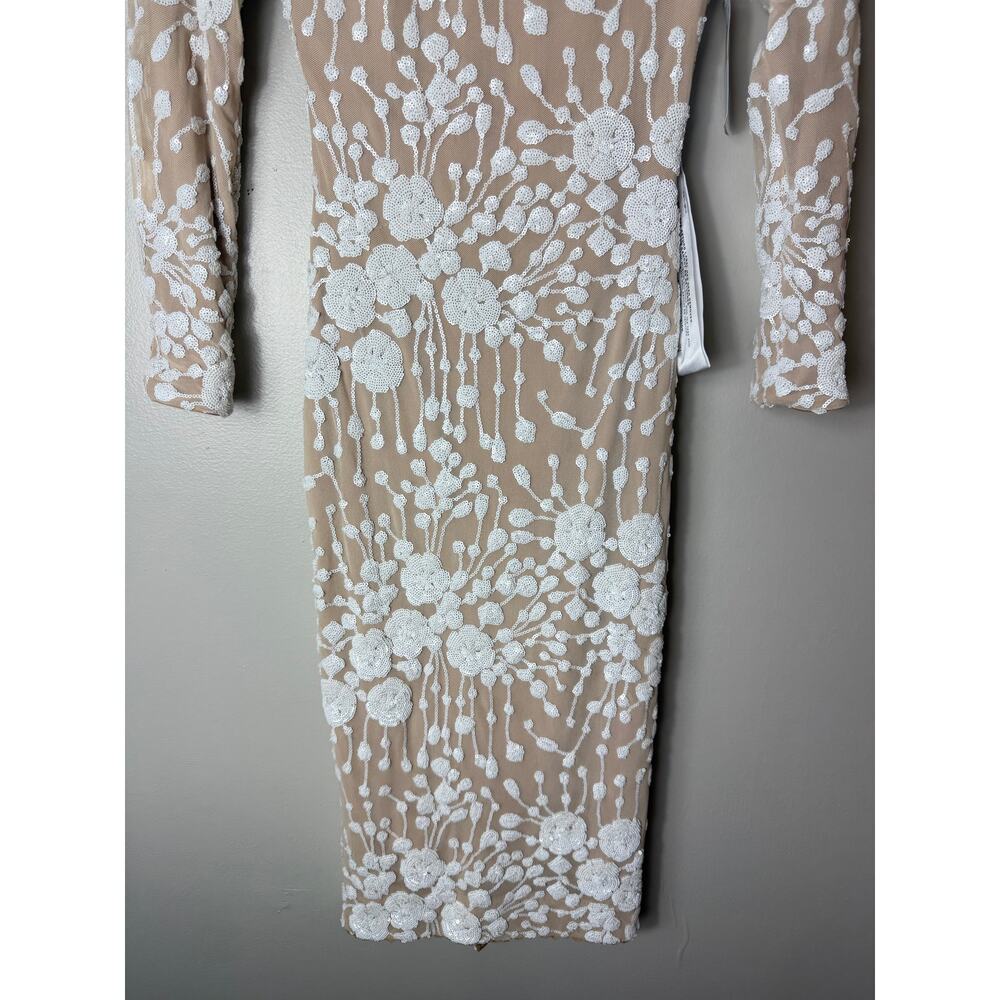 Dress The Population Dress S White Sequin Floral Midi Bridal Wedding Boho Formal - Picture 12 of 16